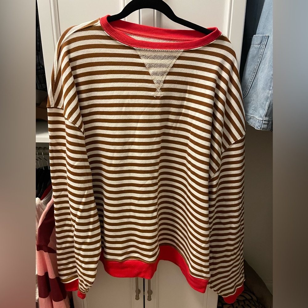 Free People Classic Striped Oversized Sweatshirt